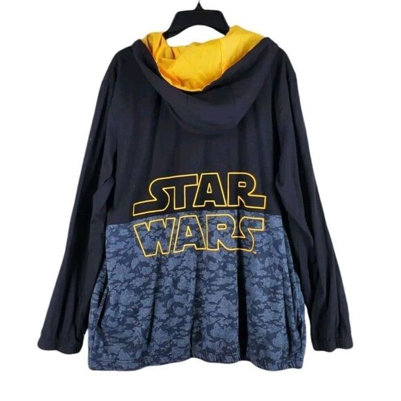 Disney Star Wars Hoodie Jacket Men L Black Yellow Multi Camo Graphic Lightweight - Picture 6 of 13
